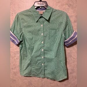 L.L Bean Womens Button Down Short Sleeve Polka Dot Medium 0HYK2